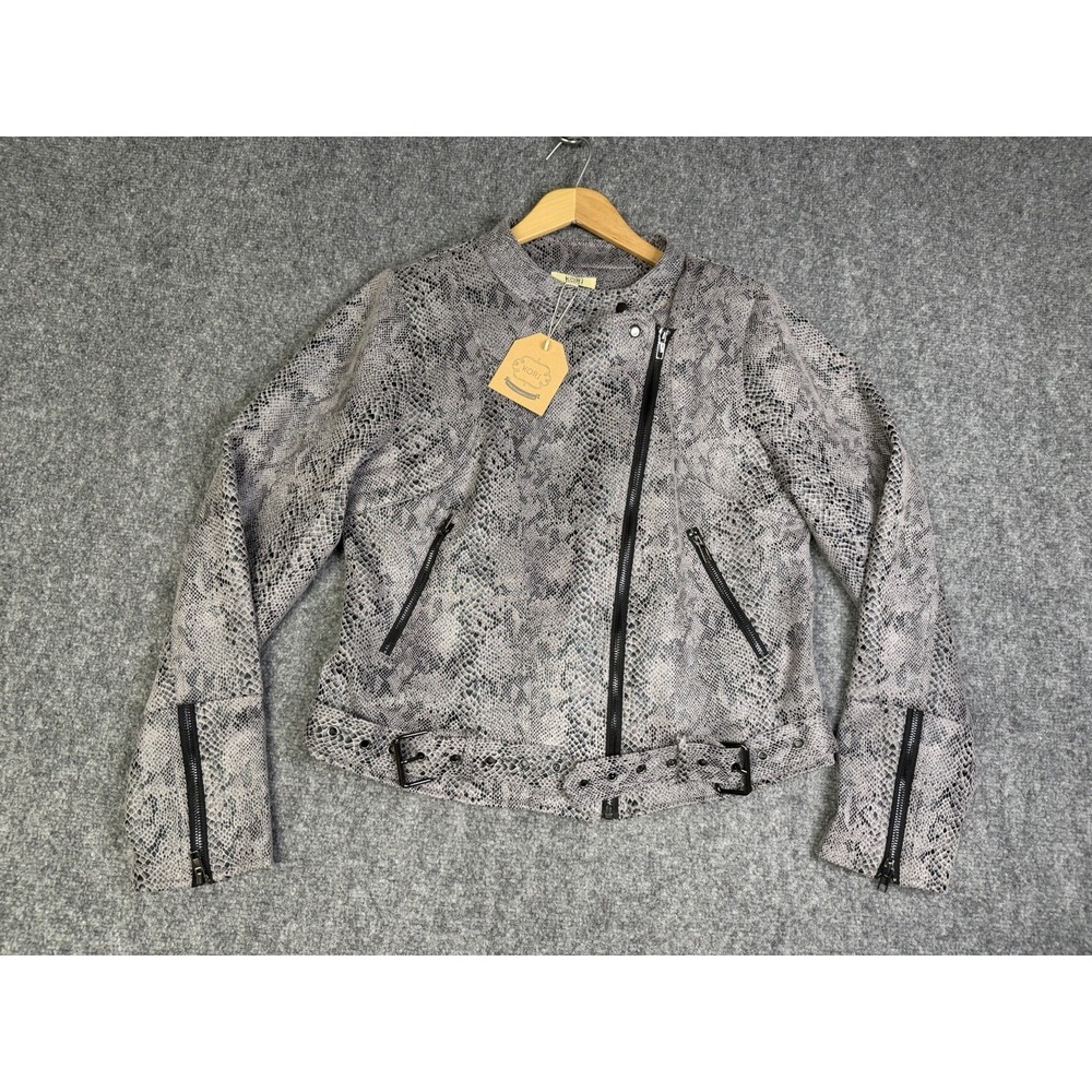 Women's Kori American Snake Skin Print Moto Biker Jacket Size Medium New Gray